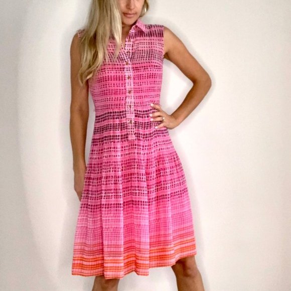 Calvin Klein Dresses & Skirts - NWOT Calvin Klein Neon Pink Flare Shirt Dress Barbiecore sz.2